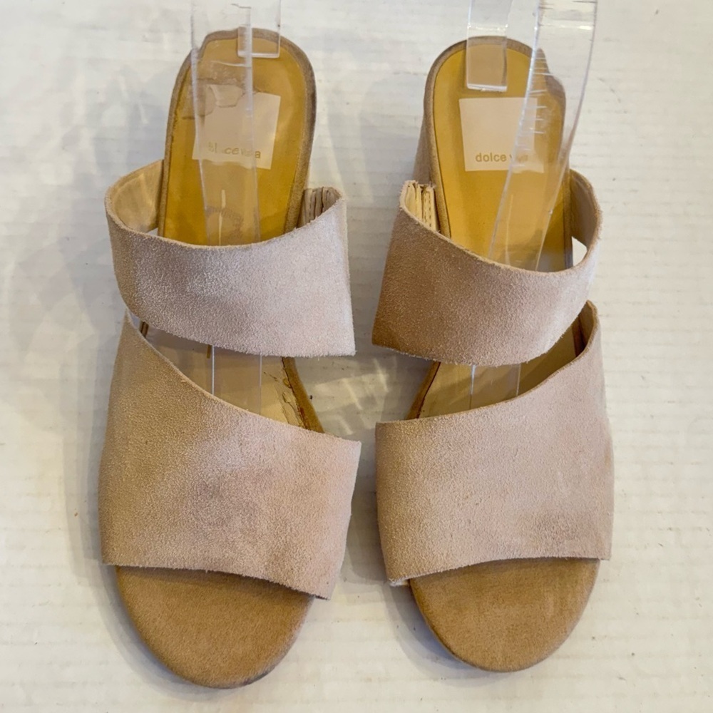 Dolce Vita Jaiden Block Heel Sandals Shoes Suede Leather Tan Beige Size 7.5 Boho